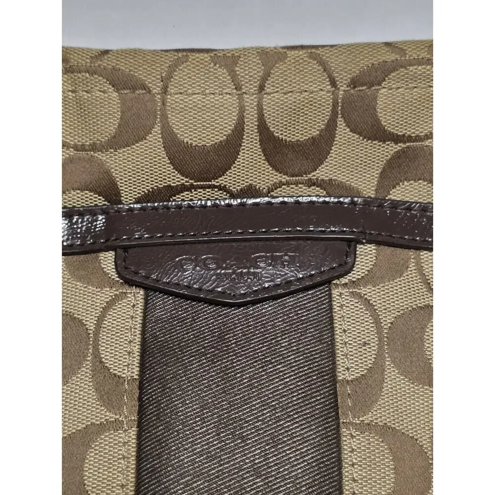 Coach Brown Signature Stripe Tote Brown Patent Leather Trim F28504 Shoulder Bag*